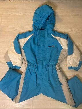 Vintage Etirel Kids One Piece Snowsuit with Hood Blue Size 86 18-24months  EUC
